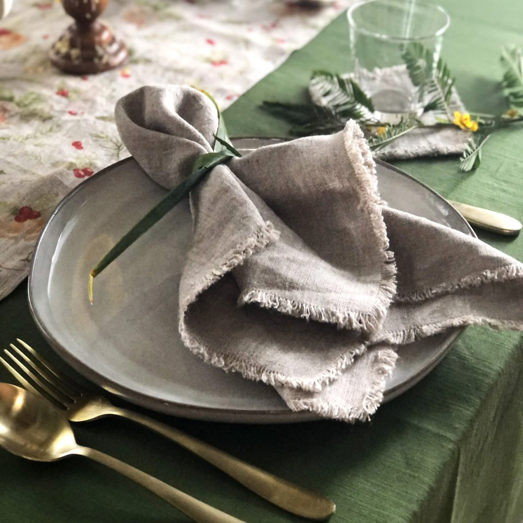 Natural Linen Napkins with Fringes Set of 2 - Image 3
