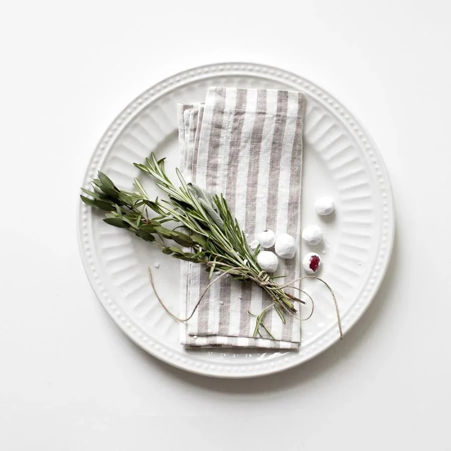 Natural White Stripes Linen Napkins Set of 2
