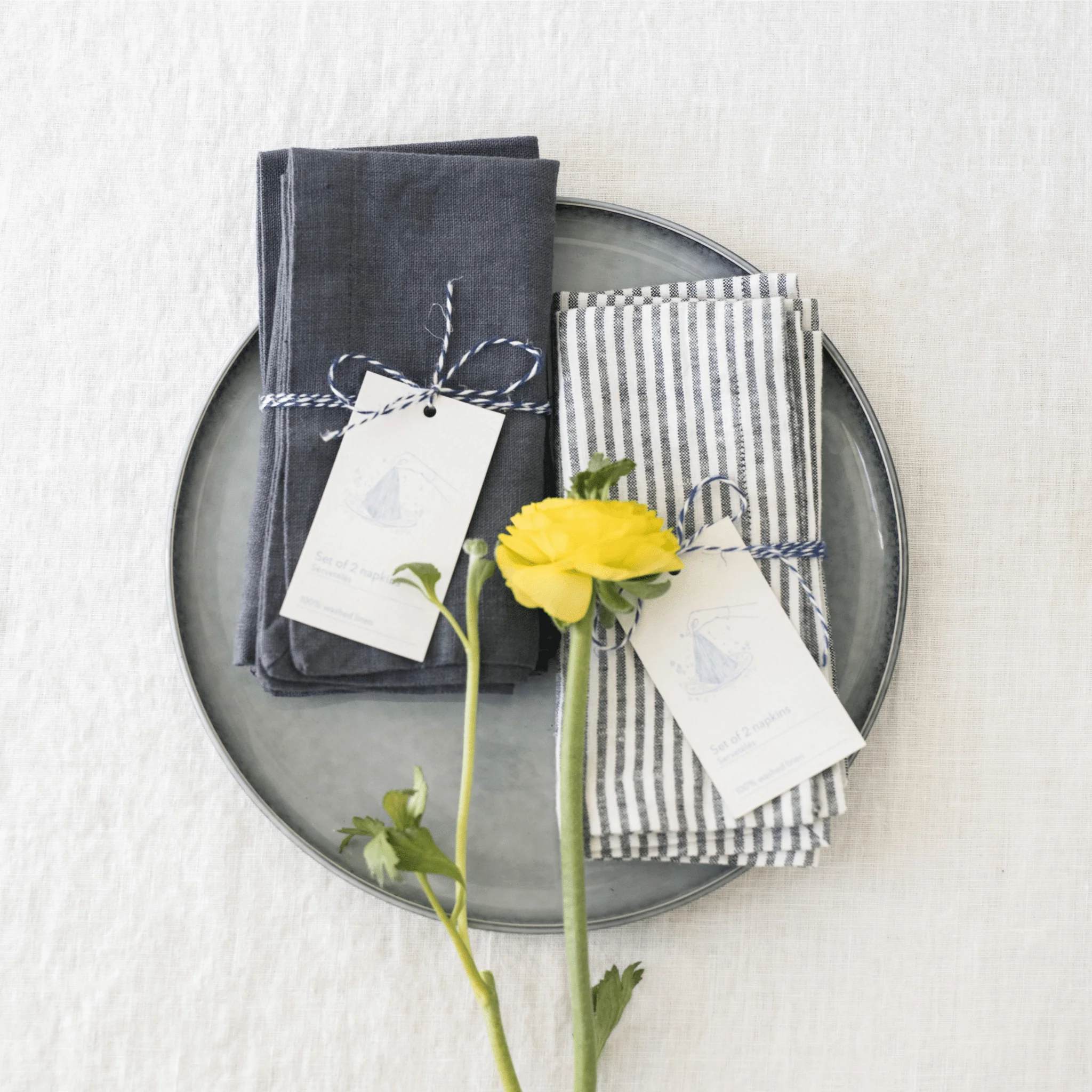 Thin Black Stripes Linen Napkins Set of 2 - Image 2