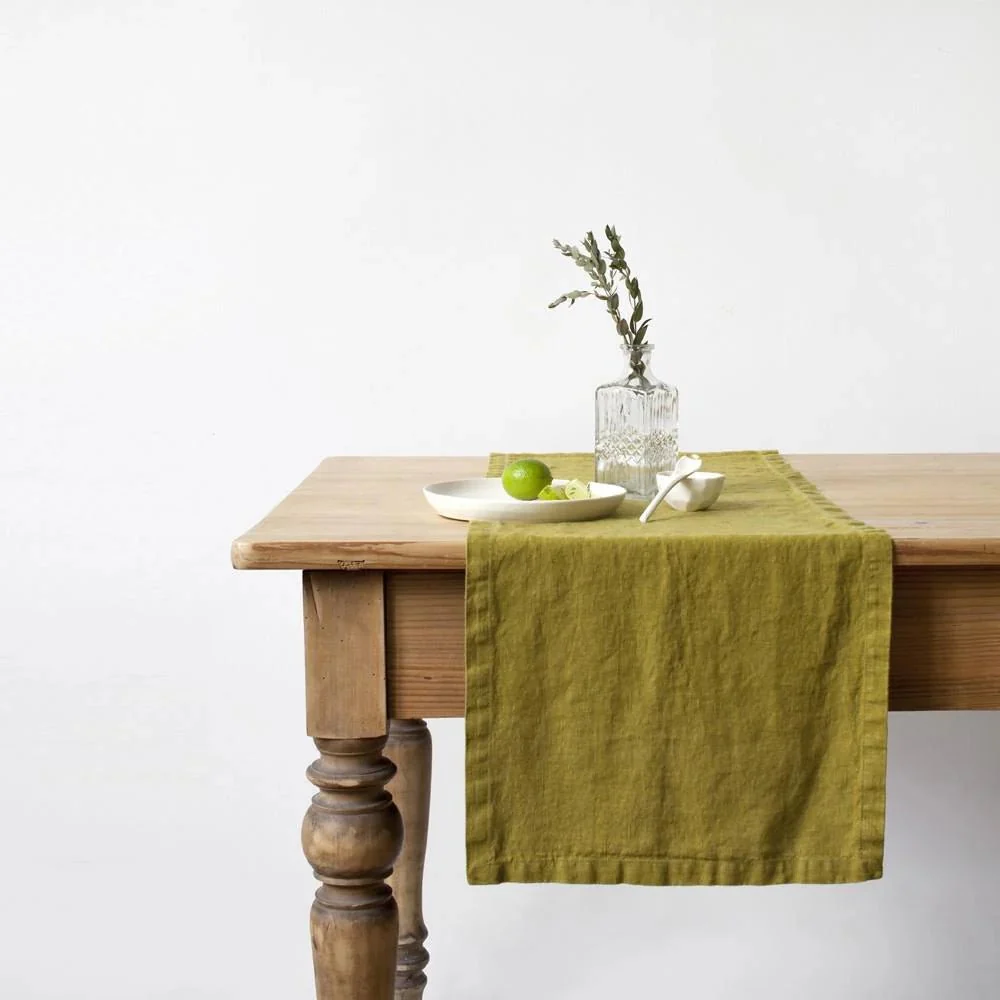 Moss Green Linen Table Runner