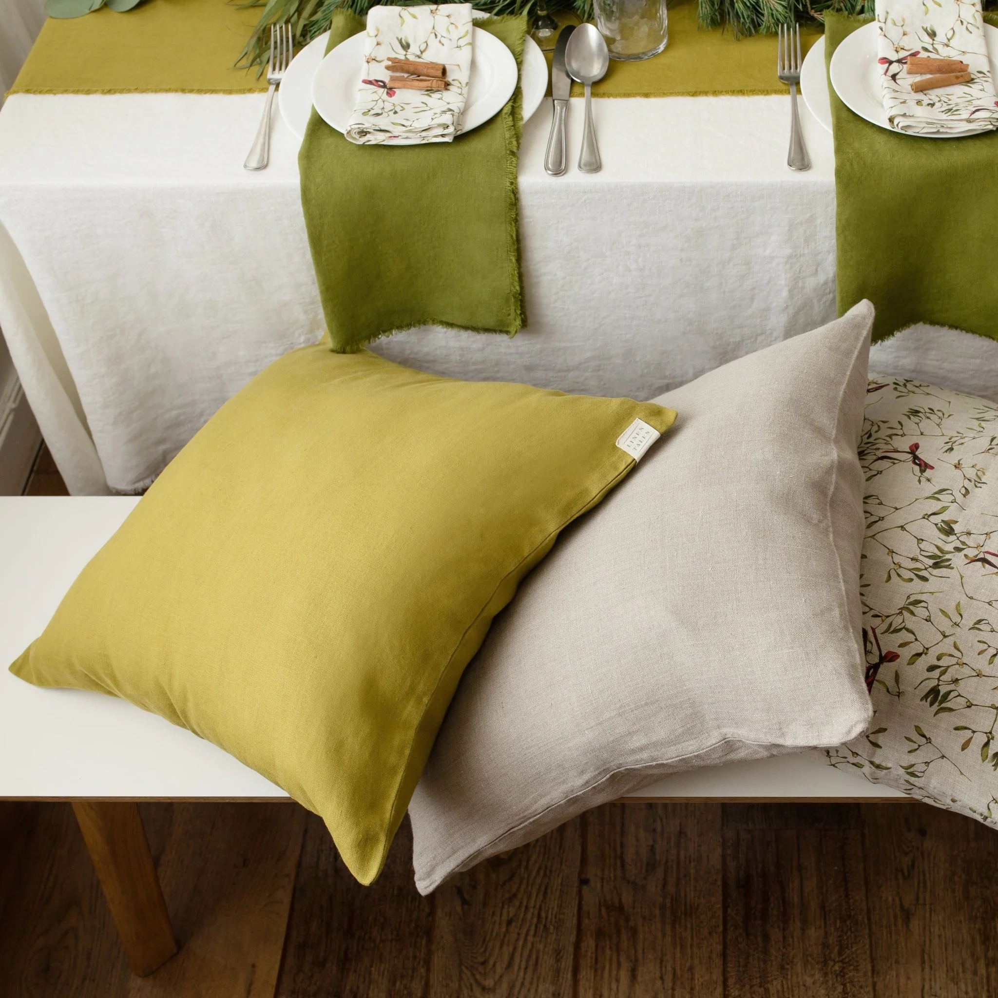 Moss Green Linen Cushion Cover - Image 3