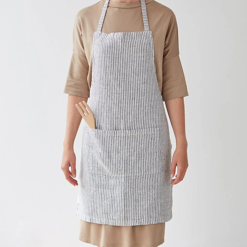 Thin Black Stripes Linen Daily Apron