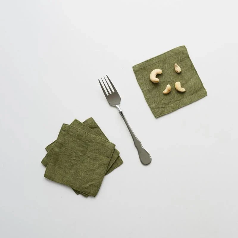 Martini Olive Linen Coasters Set of 4