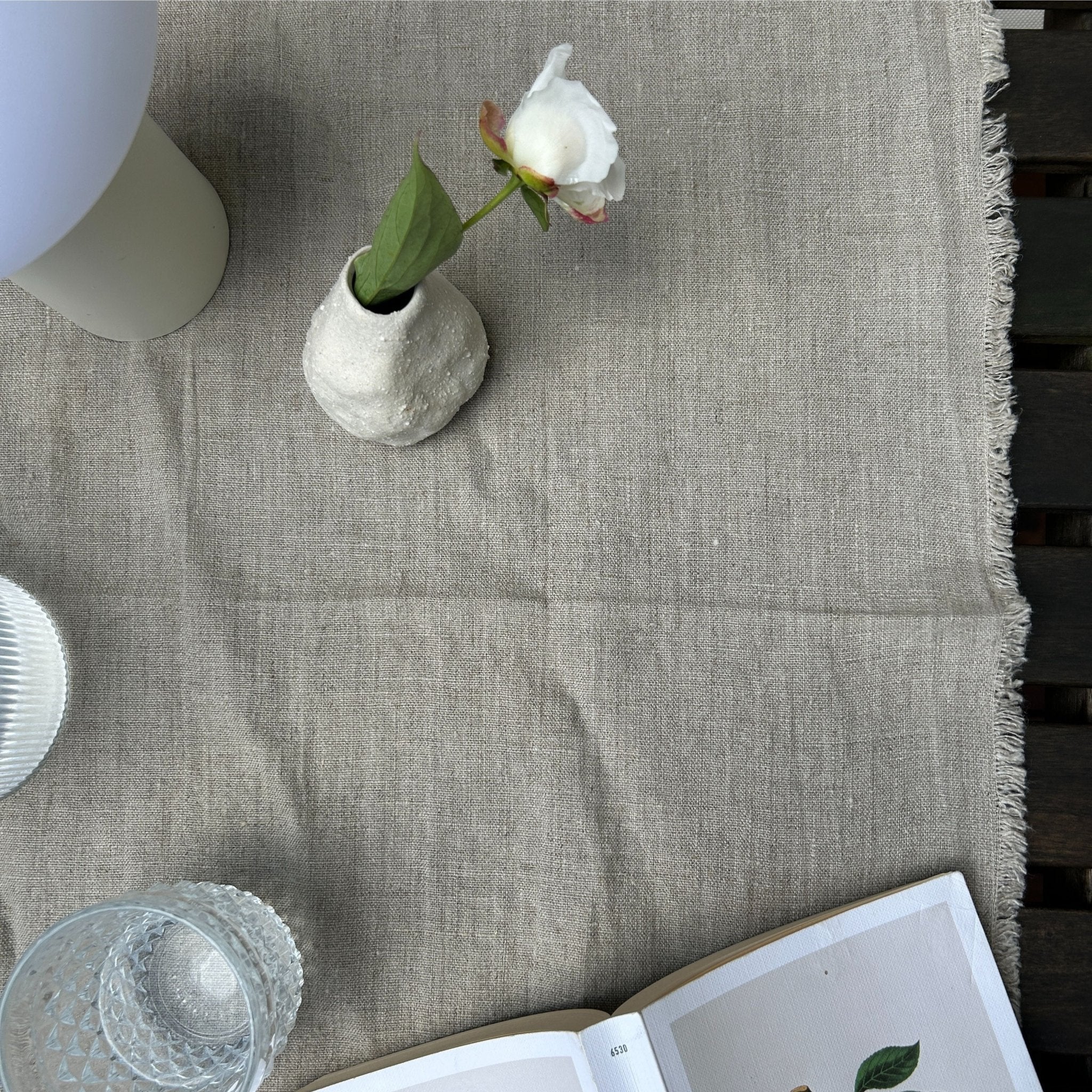 Natural Linen Table Runner with Fringes - Image 3