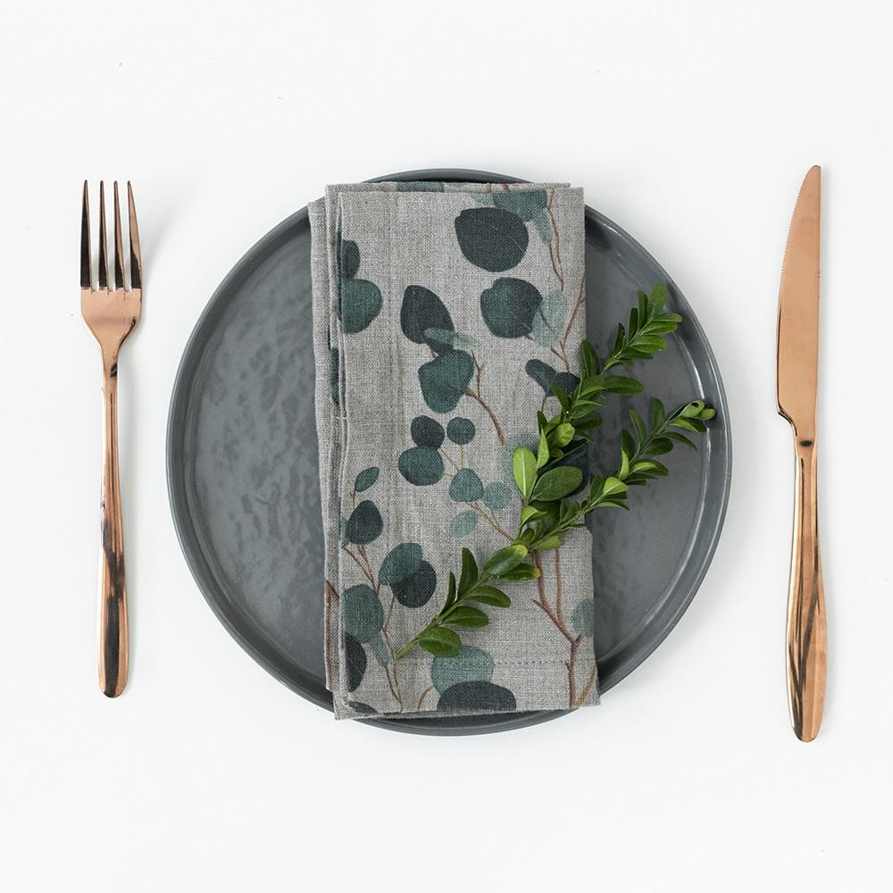 Eucalyptus on Natural Linen Napkins Set of 2
