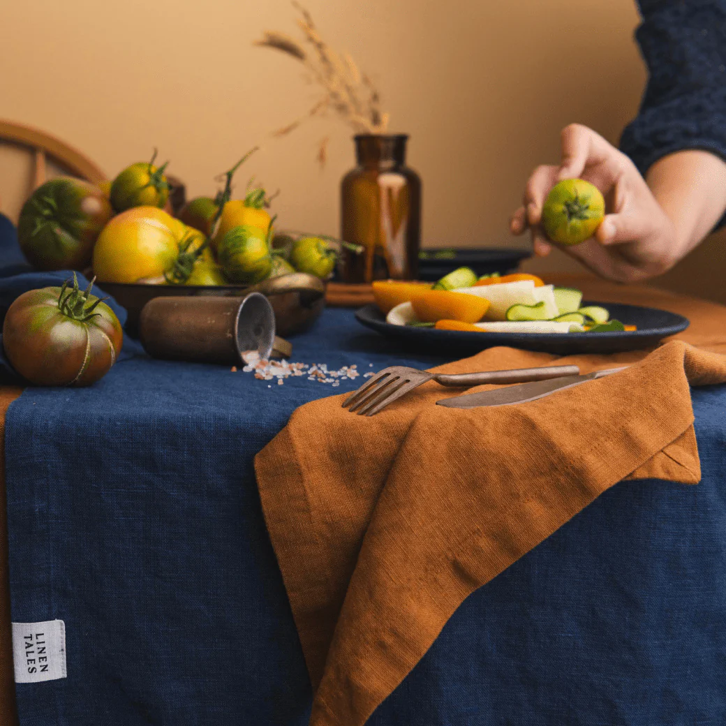 Navy Linen Tablecloth - Image 4