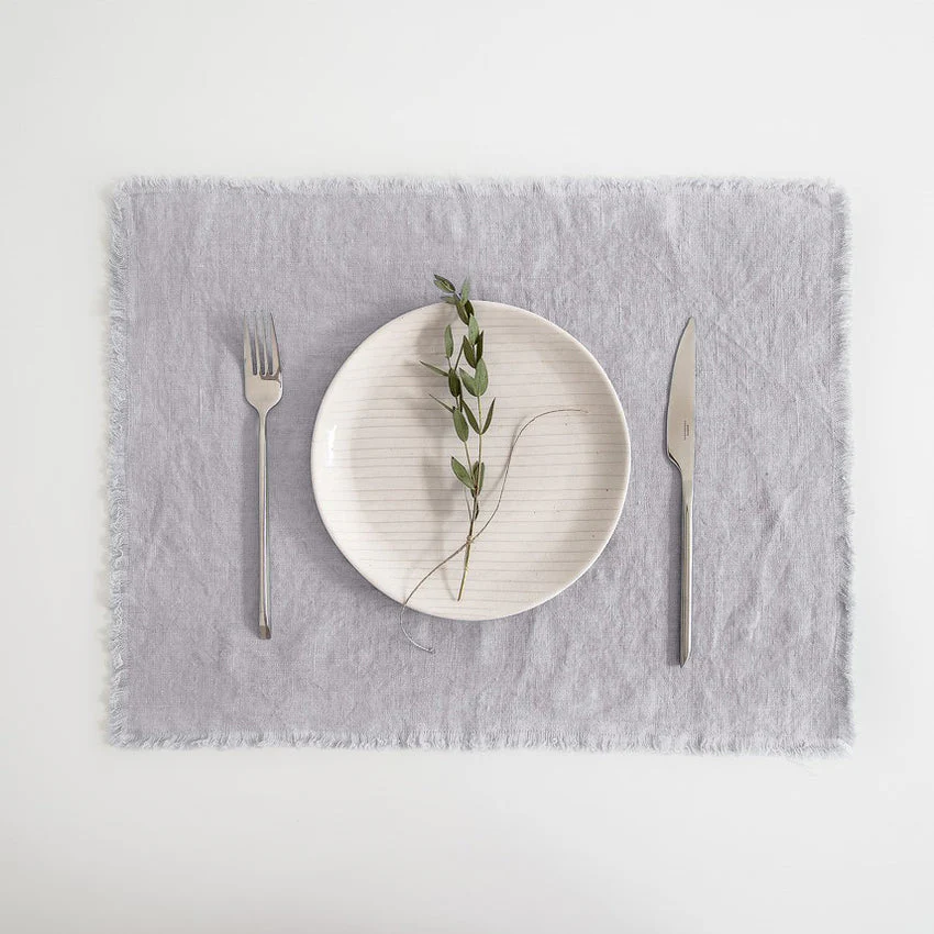 Light Grey Linen Placemat with Fringes