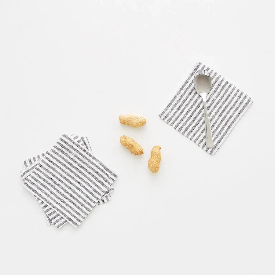 Thin Black Stripes Linen Coasters Set of 4