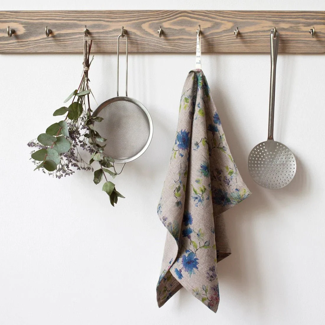 Flowers on Natural Linen Kitchen Towel