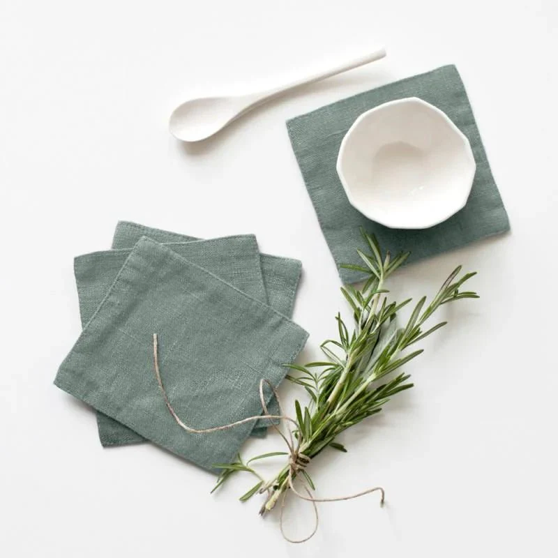 Green Milieu Linen Coasters Set of 4