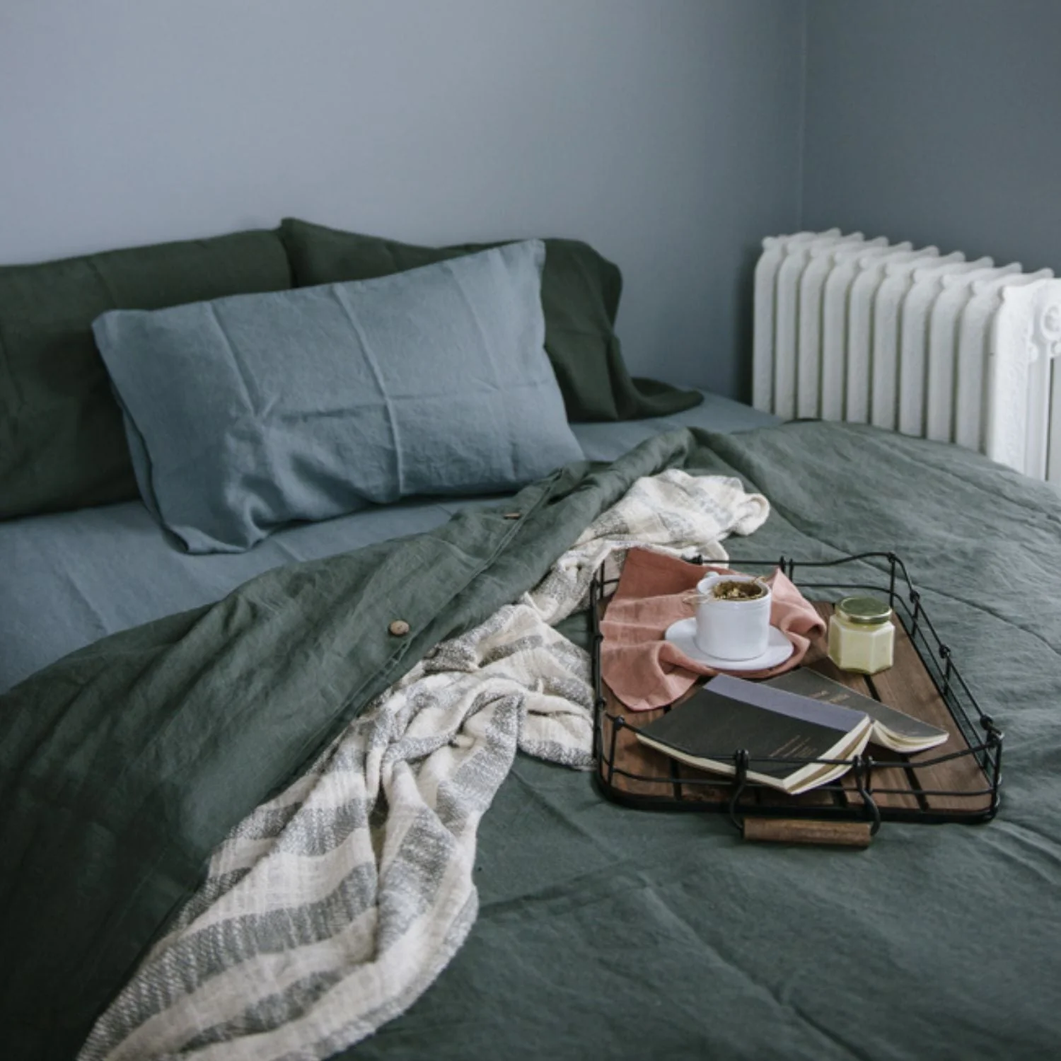 Forest Green Linen Duvet Cover Set - Image 4