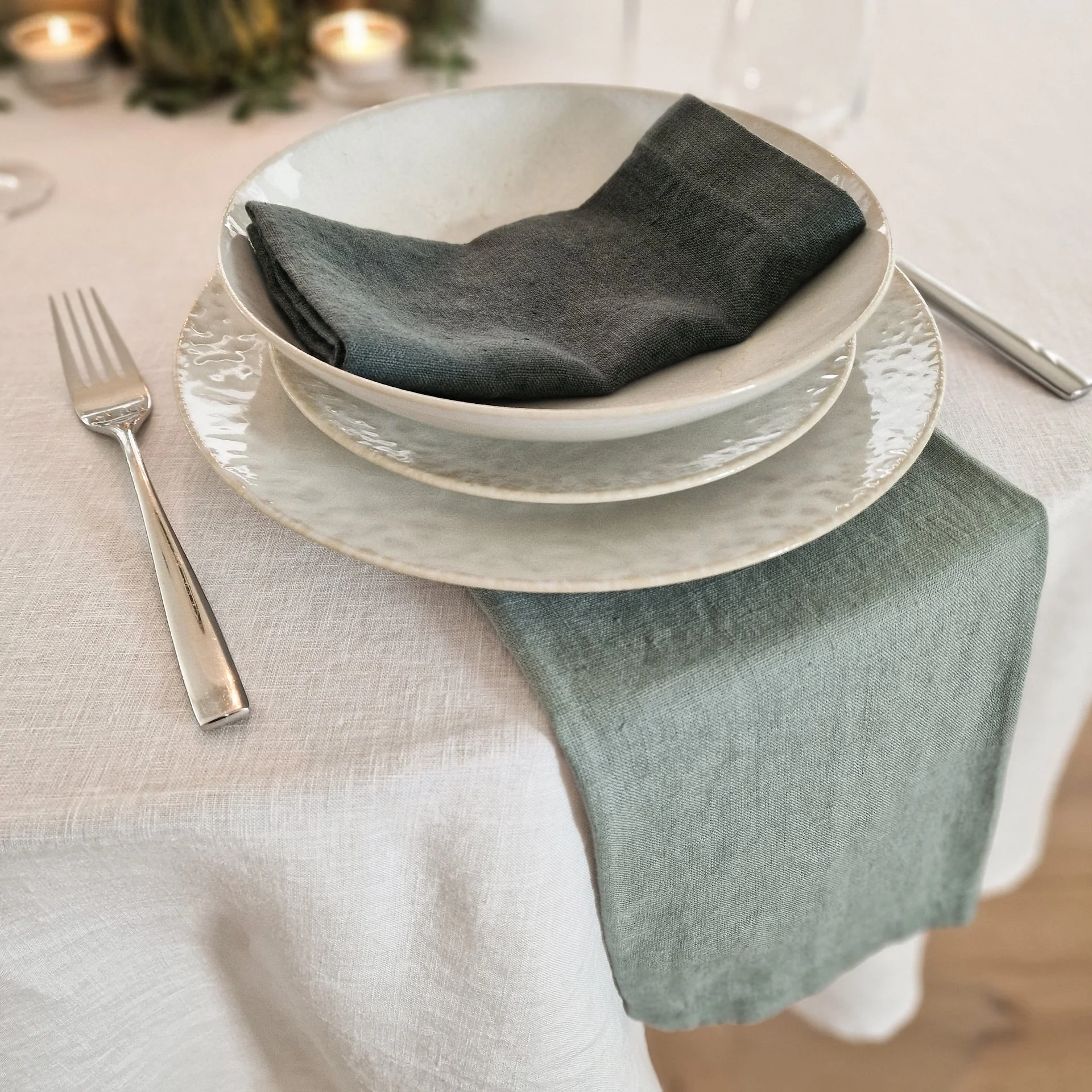 Green Milieu Linen Napkins Set of 2 - Image 2