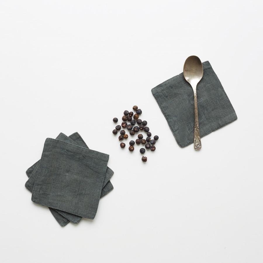 Forest Green Linen Coasters Set of 4