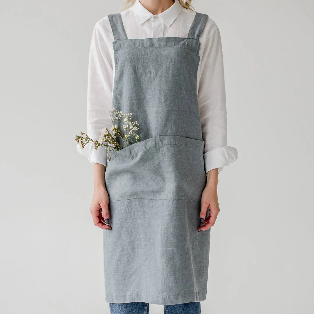 Blue Fog Linen Crossback Apron