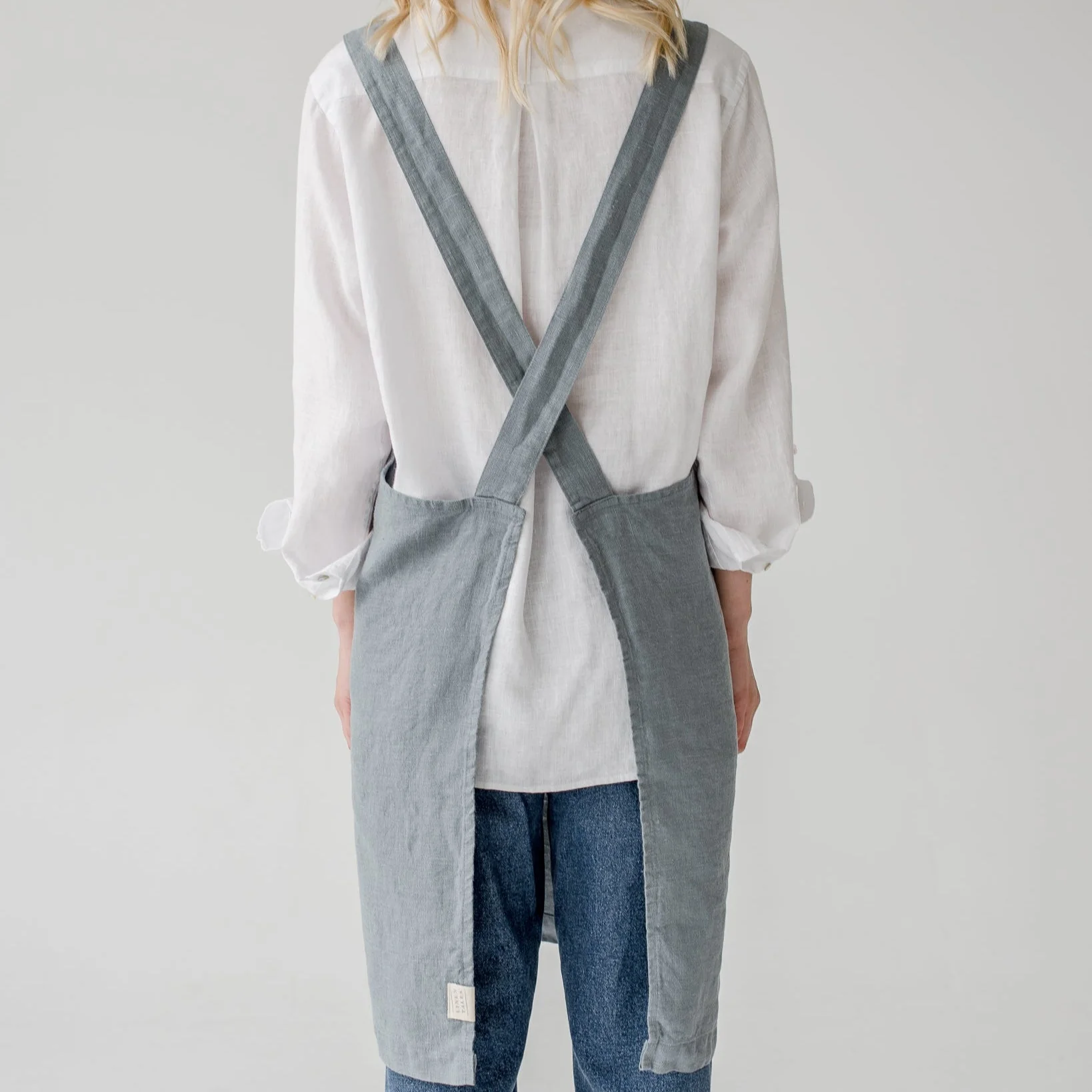 Blue Fog Linen Crossback Apron - Image 2