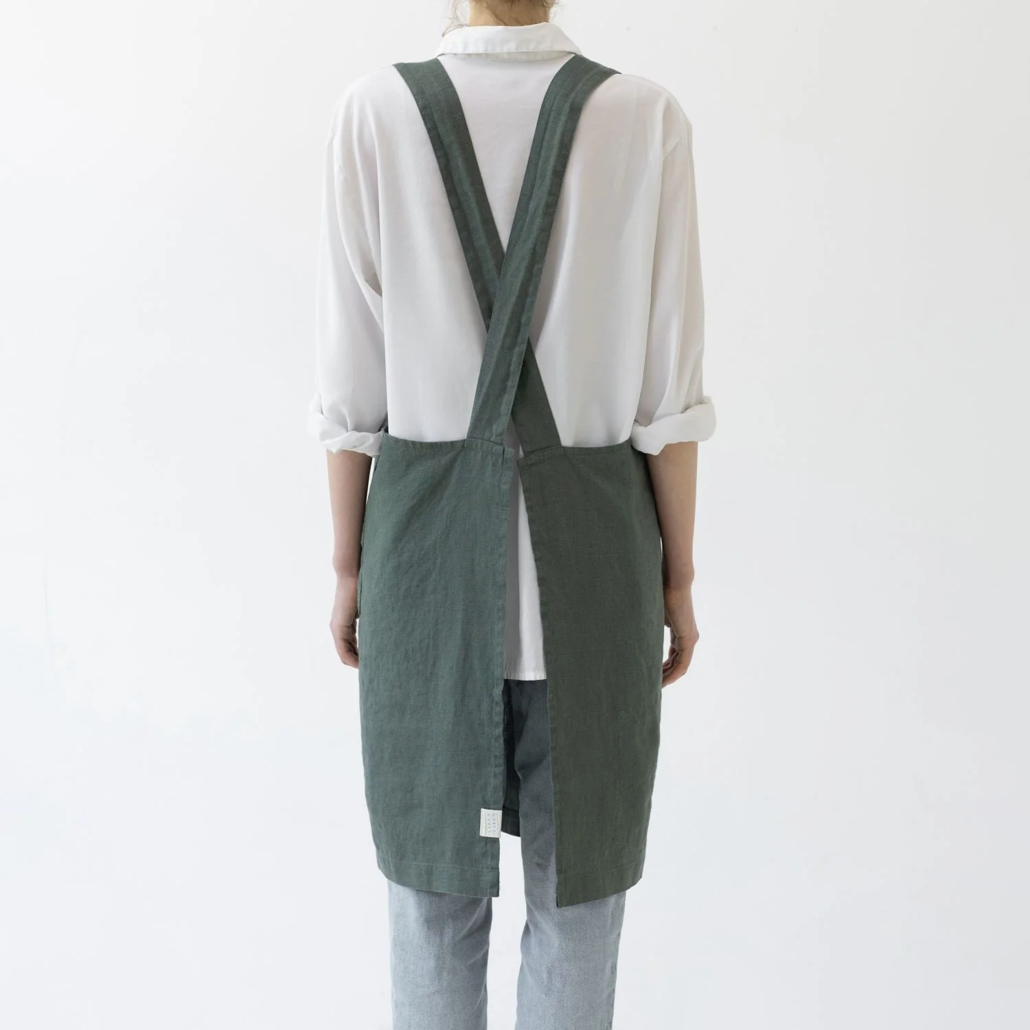 Forest Green Linen Crossback Apron - Image 3