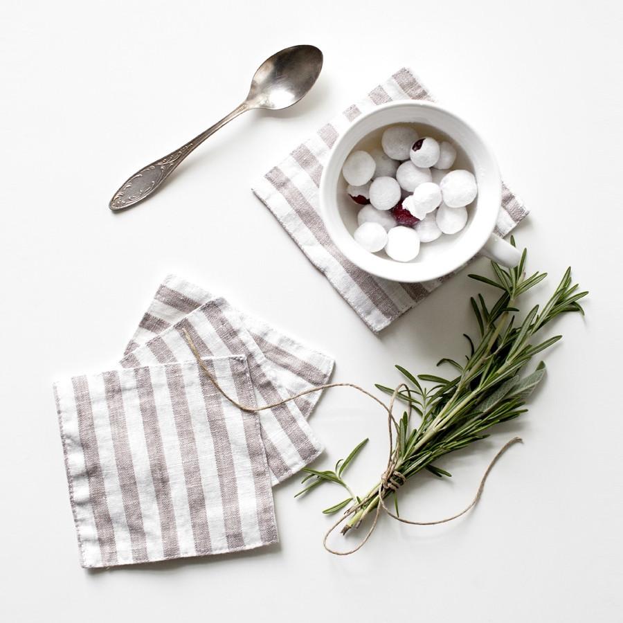 Natural White Stripes Linen Coasters Set of 4