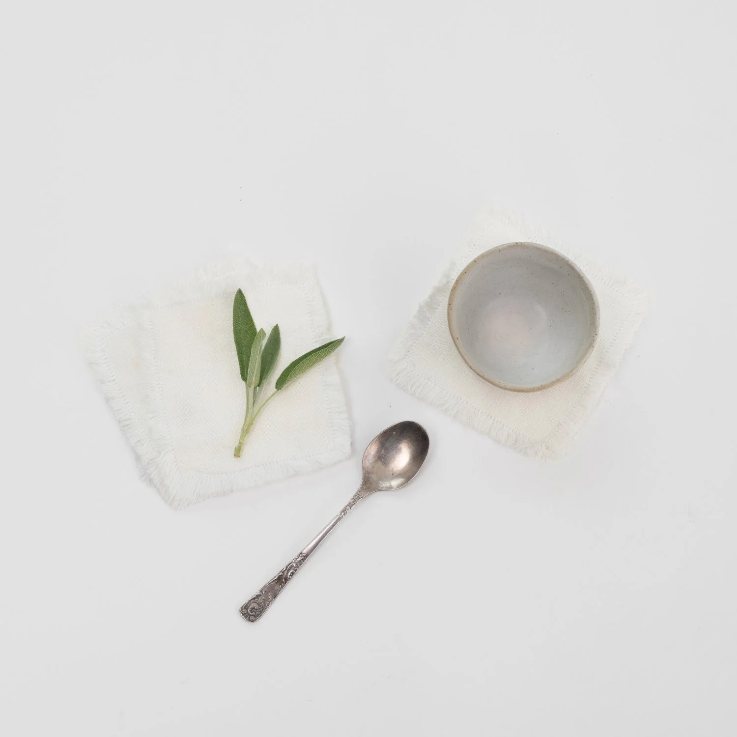 Off-White Linen Coasters with Fringes Set of 4
