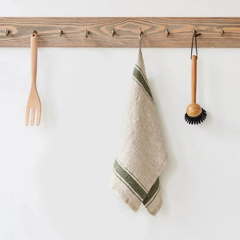 Green Stripe Vintage Linen Kitchen Towel