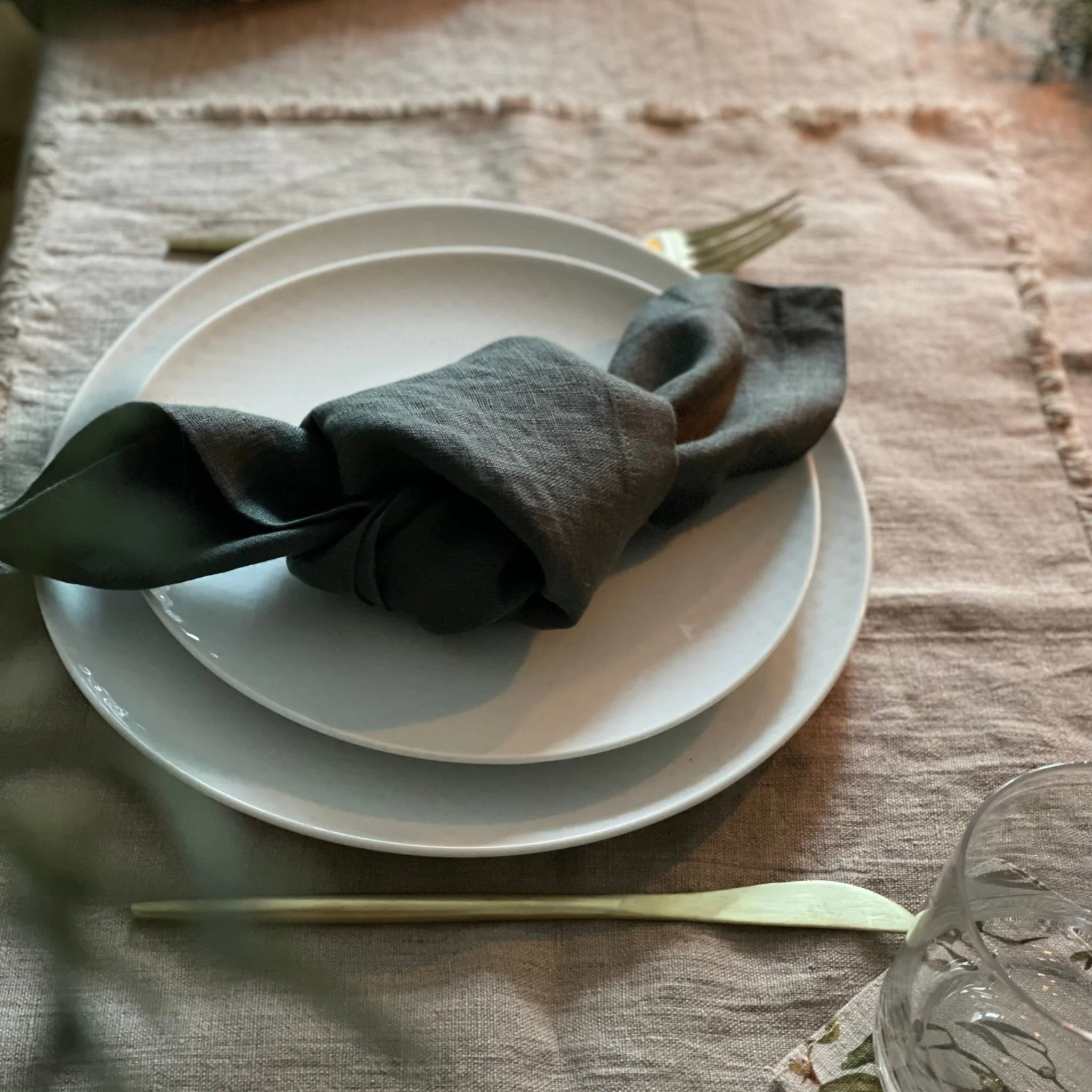 Forest Green Linen Napkins Set of 2 - Image 2