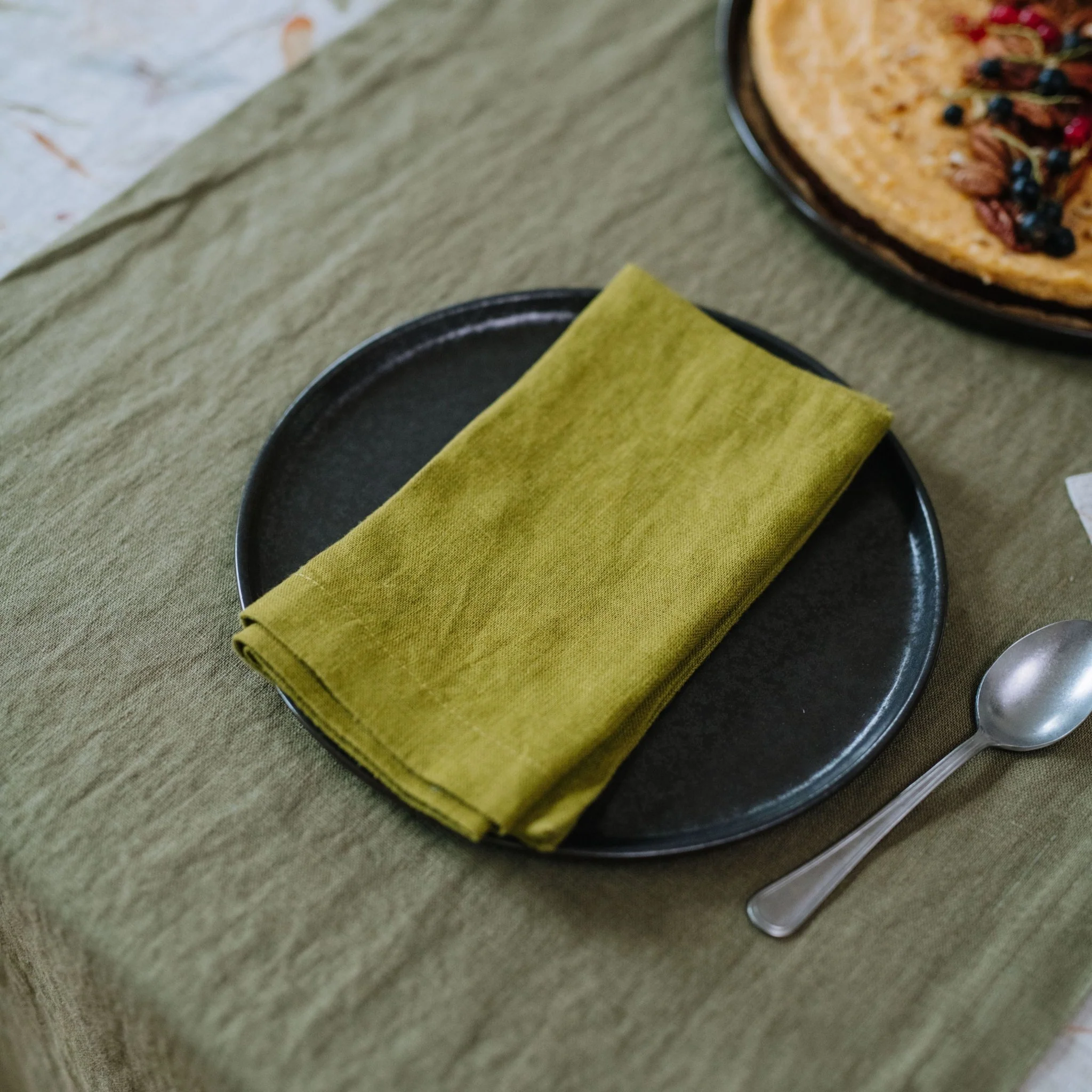 Moss Green Linen Napkins Set of 2 - Image 2