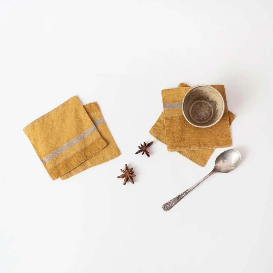 Amber Bronze Stripes Linen Coasters Set of 4