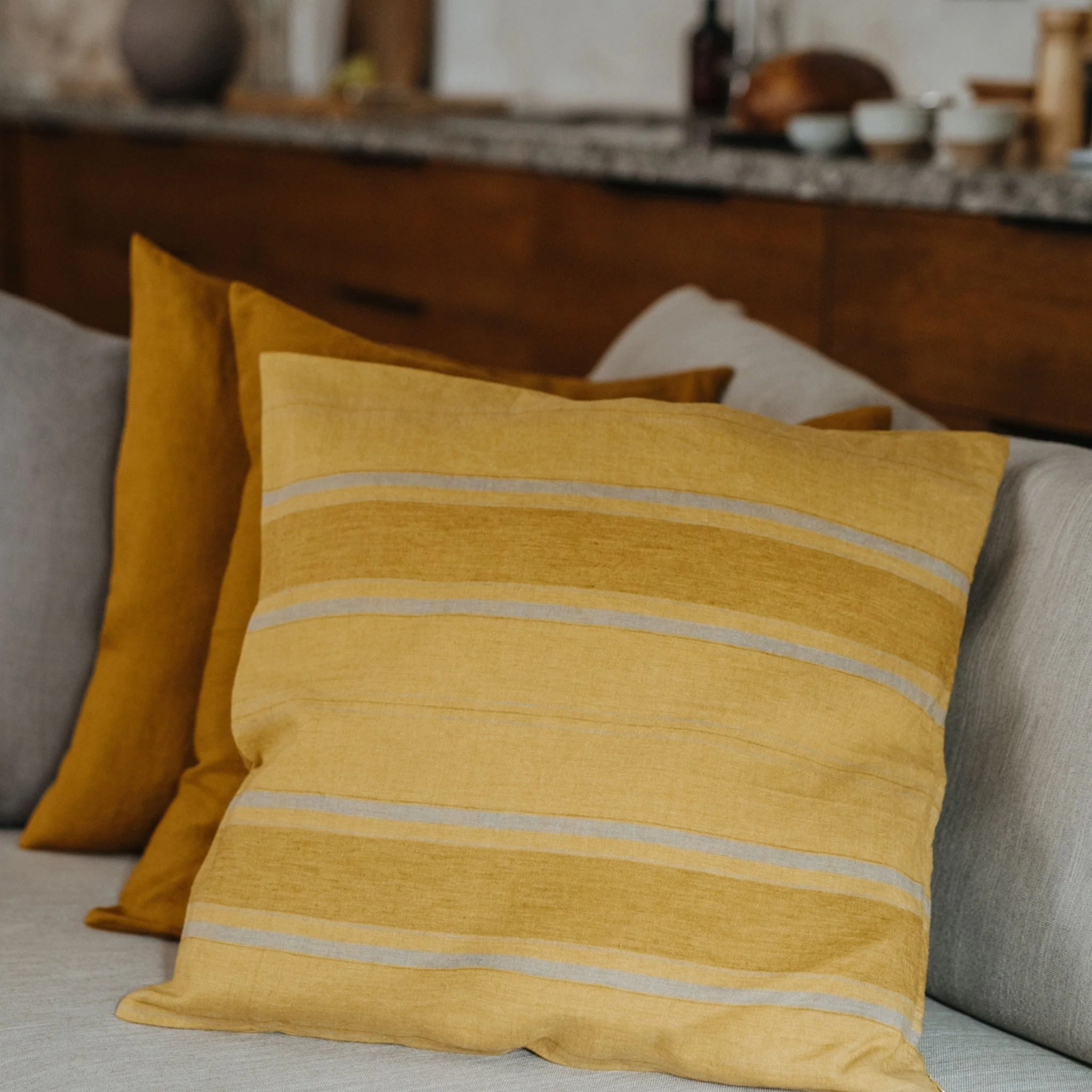 Amber Bronze Stripes Linen Cushion Cover - Image 2