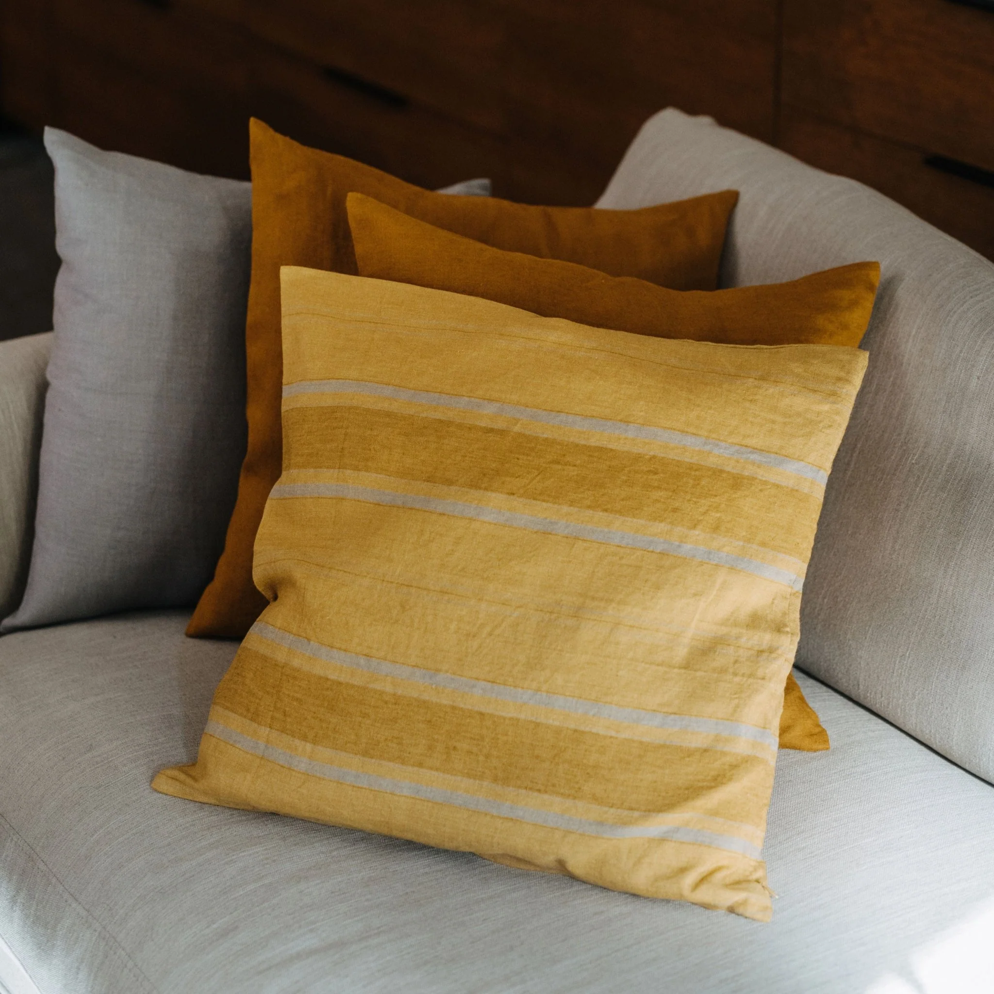 Amber Bronze Stripes Linen Cushion Cover - Image 3