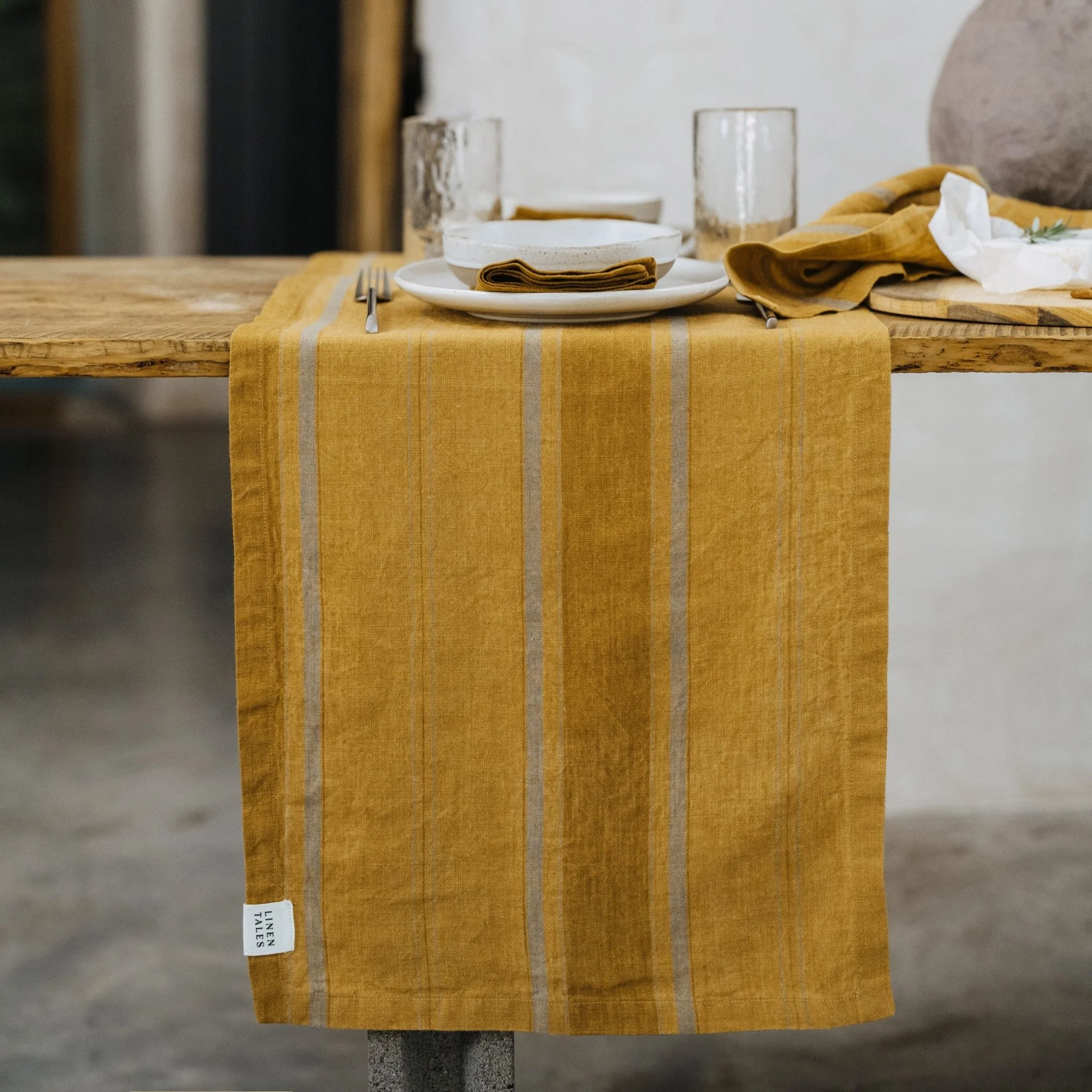 Amber Bronze Stripes Linen Table Runner - Image 2