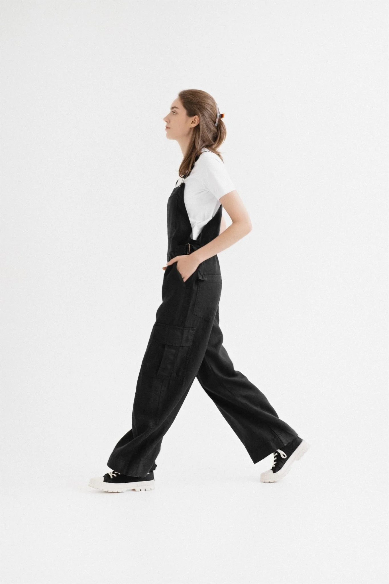 Black Linen Elm Overalls - Image 3
