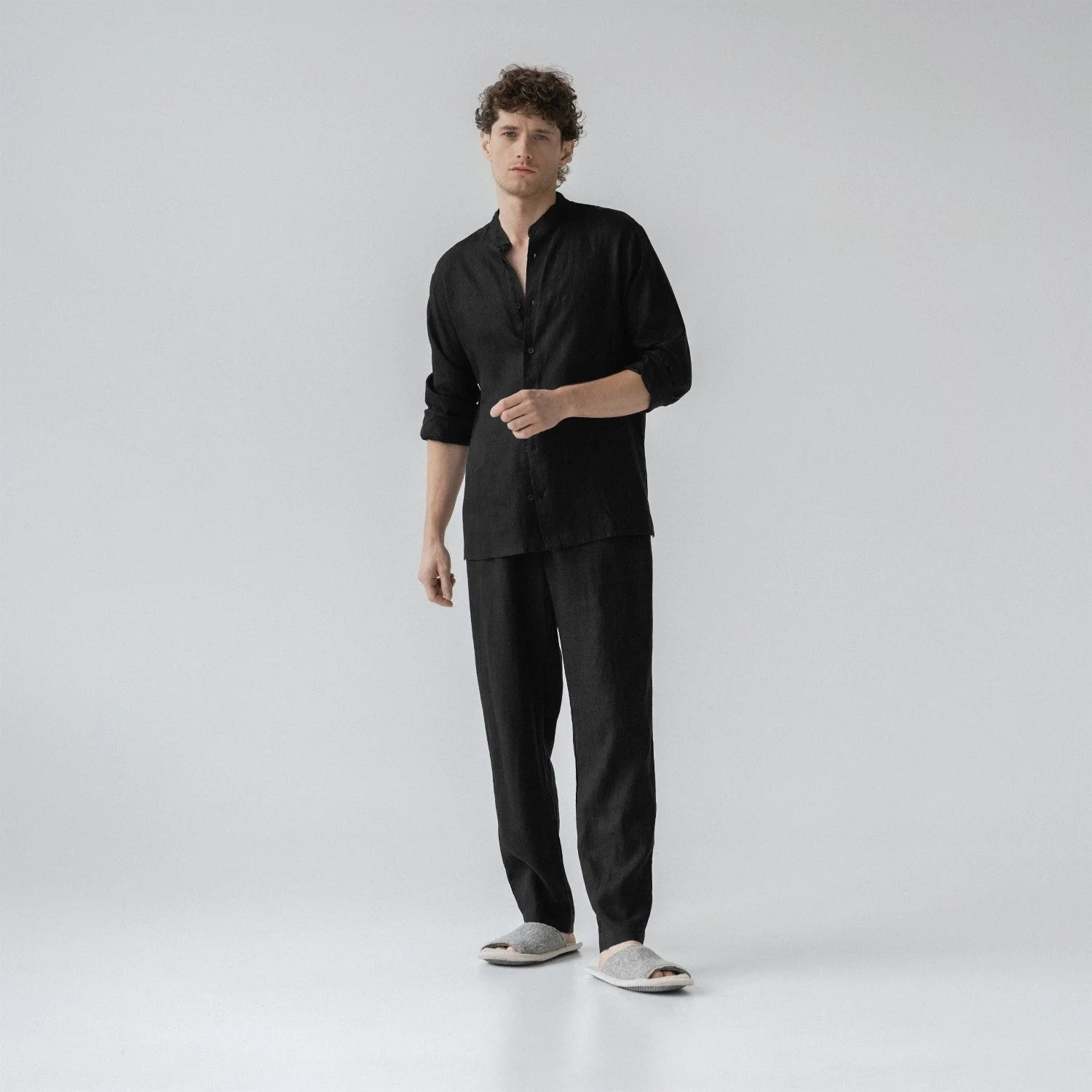 Black Linen Currant Loungewear Set