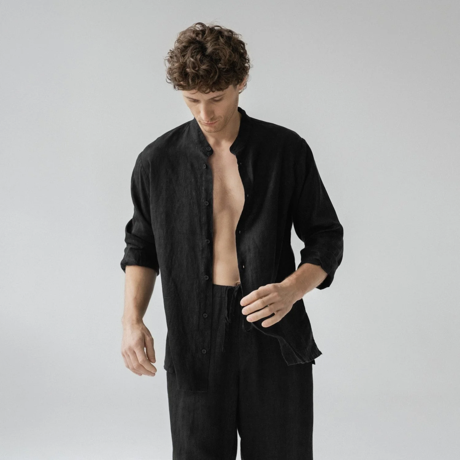 Black Linen Currant Loungewear Set - Image 3