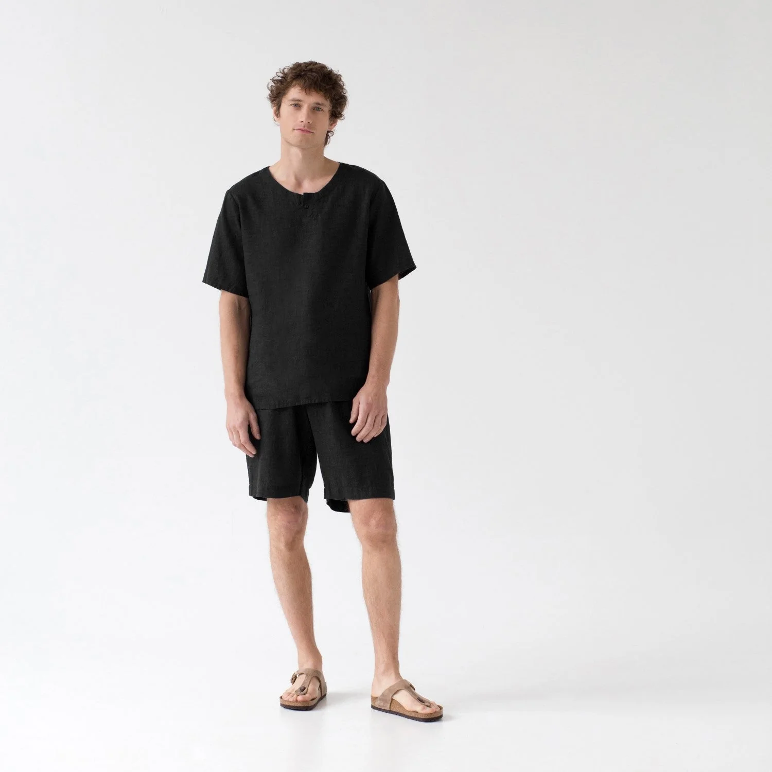 Black Linen Fern Pyjama Set