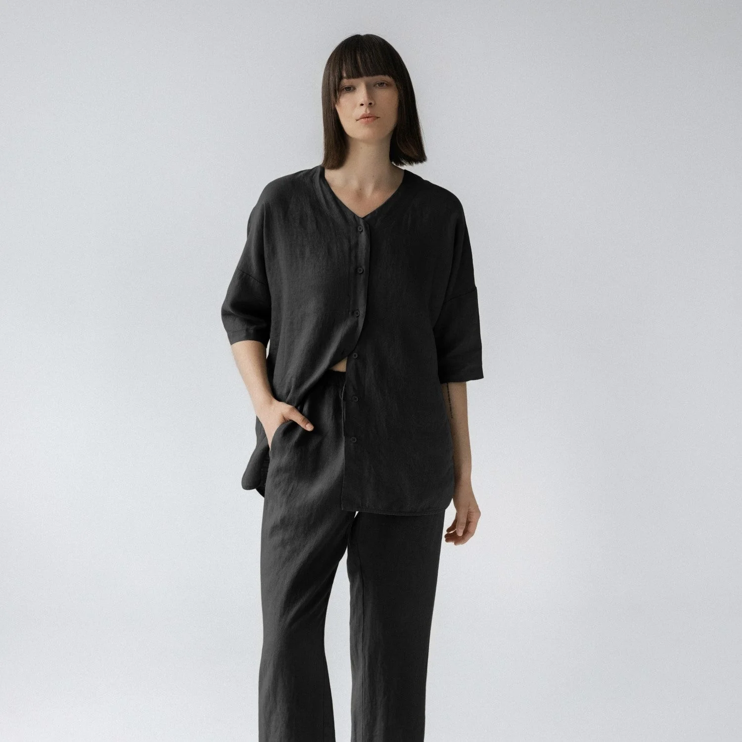 Black Linen Primrose Loungewear Set