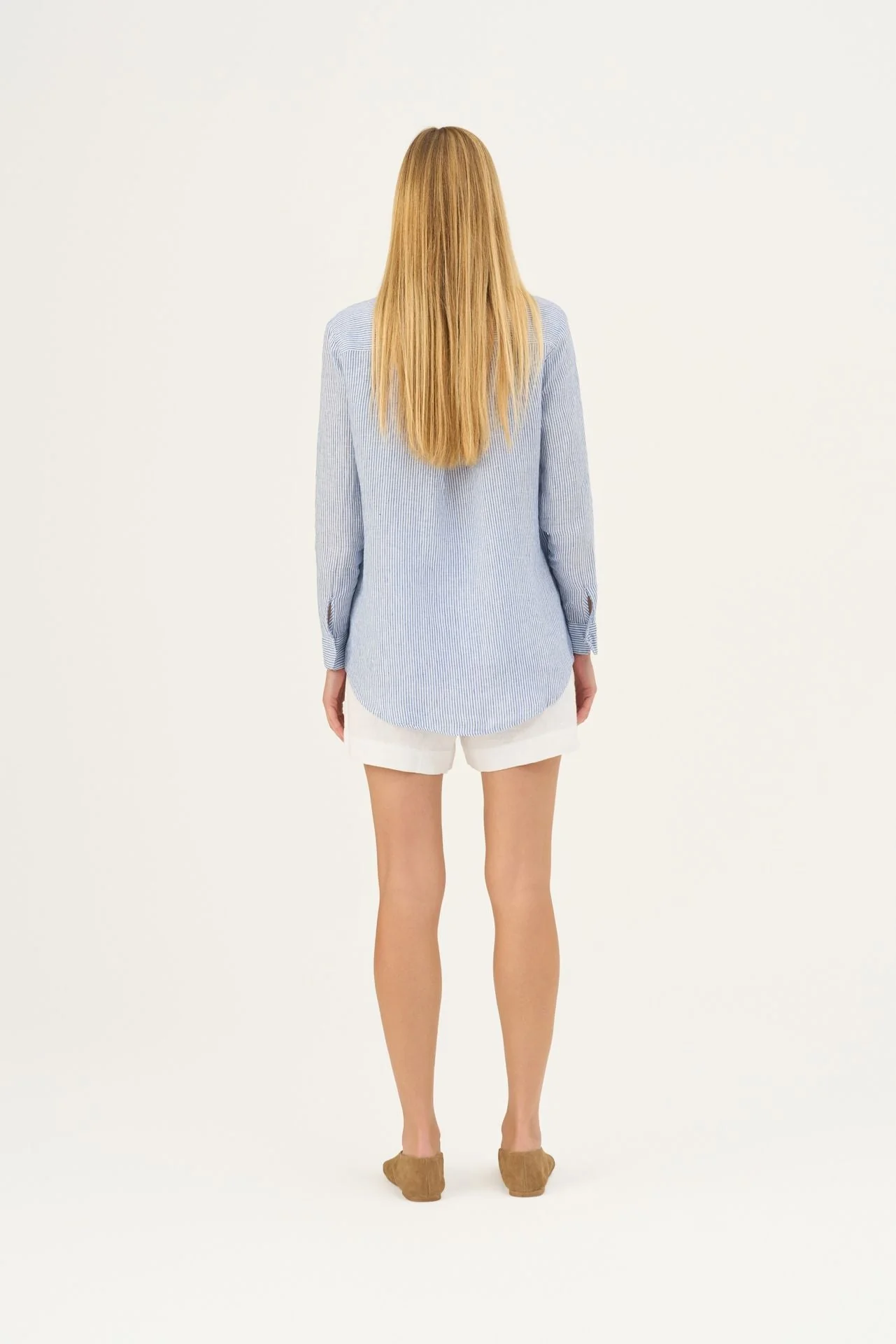 Blue White Stripes Linen Azalea Shirt - Image 4