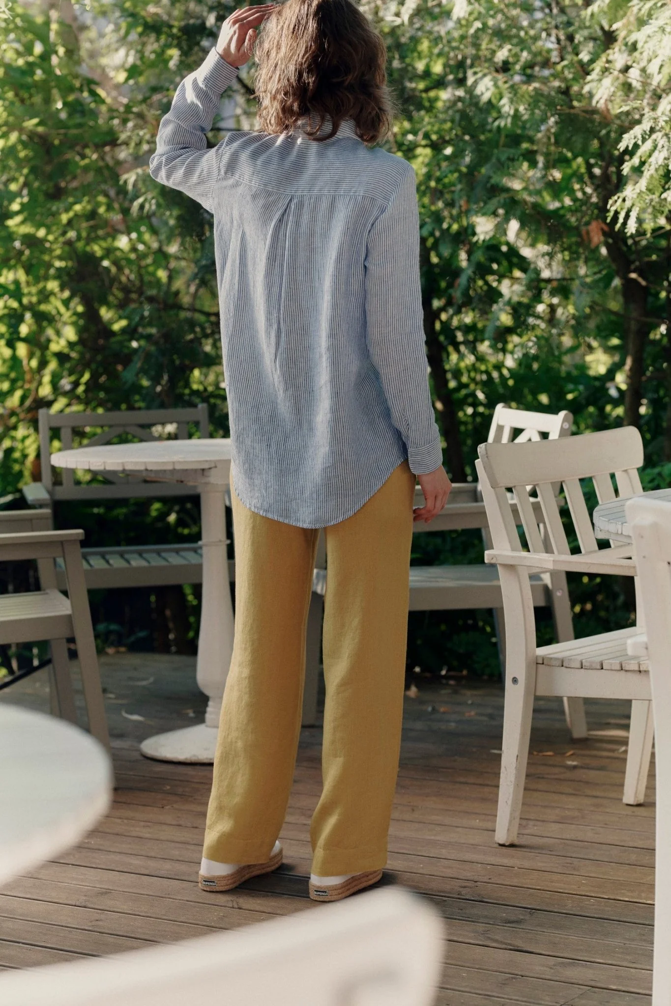 Blue White Stripes Linen Azalea Shirt - Image 7