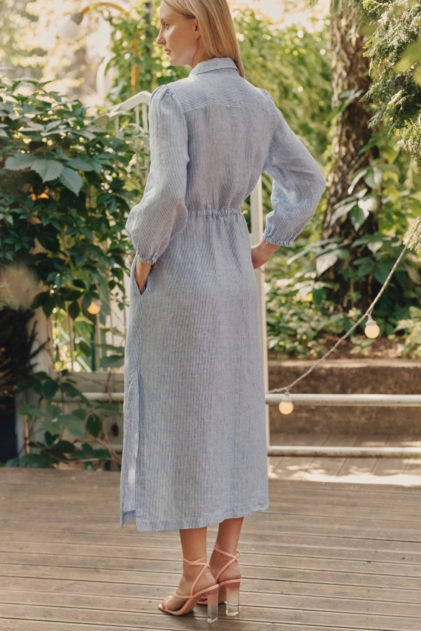 Blue White Stripes Linen Rhapsody Dress - Image 5
