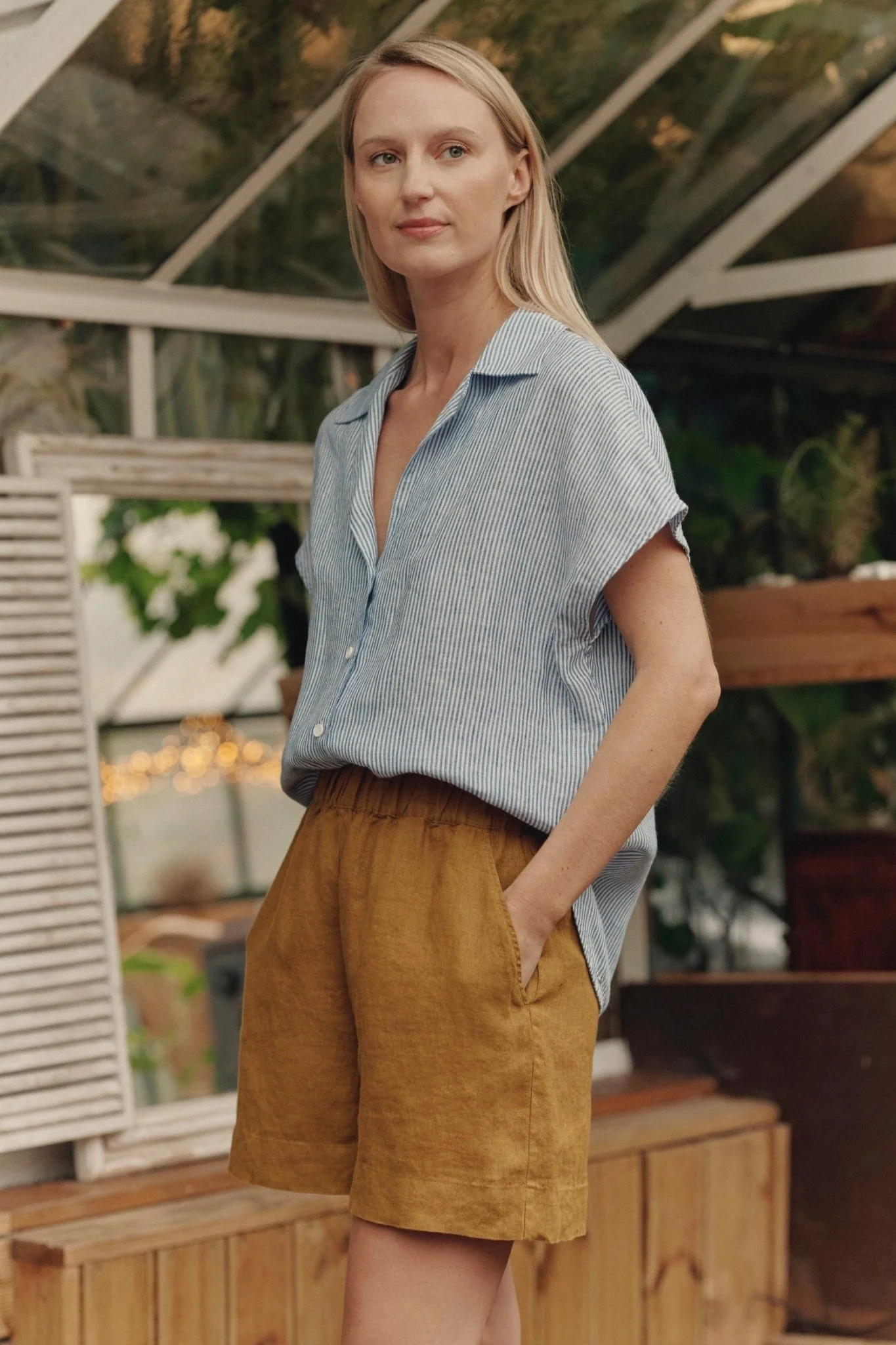 Bronze Linen Hip-Hop Shorts - Image 3