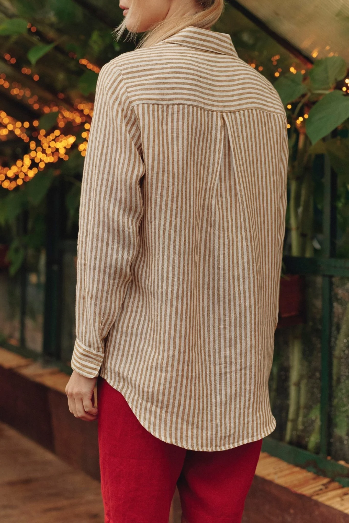 Bronze White Stripes Linen Azalea Shirt - Image 3