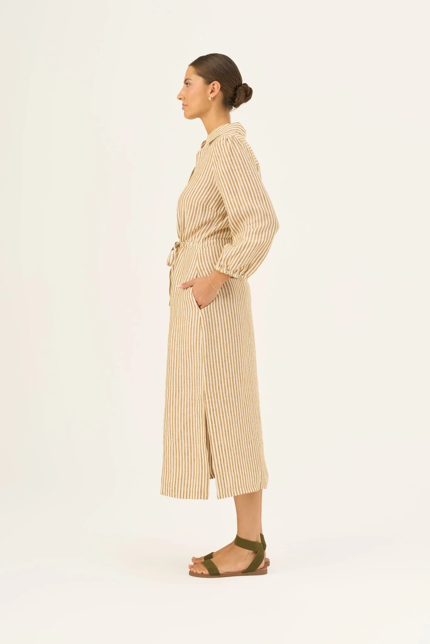 Bronze White Stripes Linen Rhapsody Dress - Image 3
