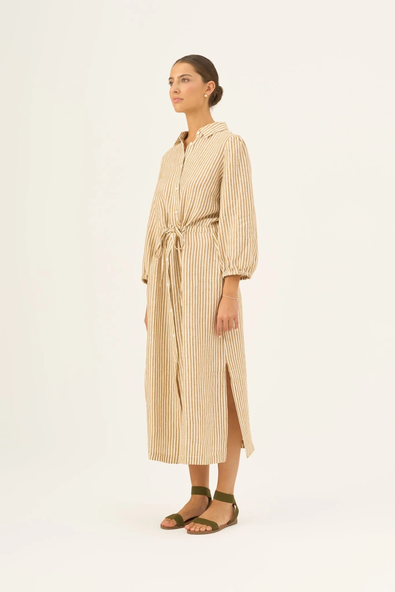 Bronze White Stripes Linen Rhapsody Dress - Image 4