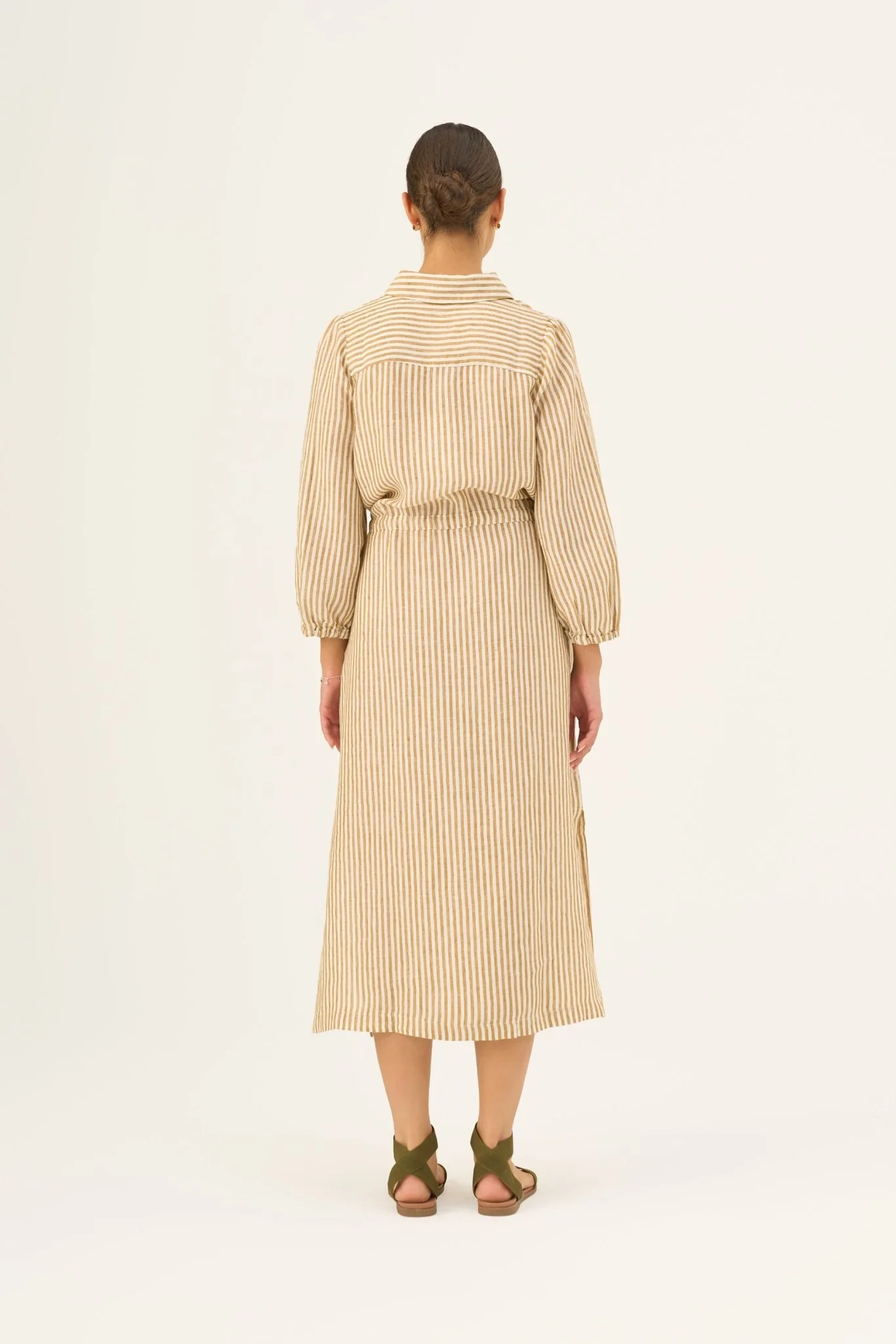 Bronze White Stripes Linen Rhapsody Dress - Image 5