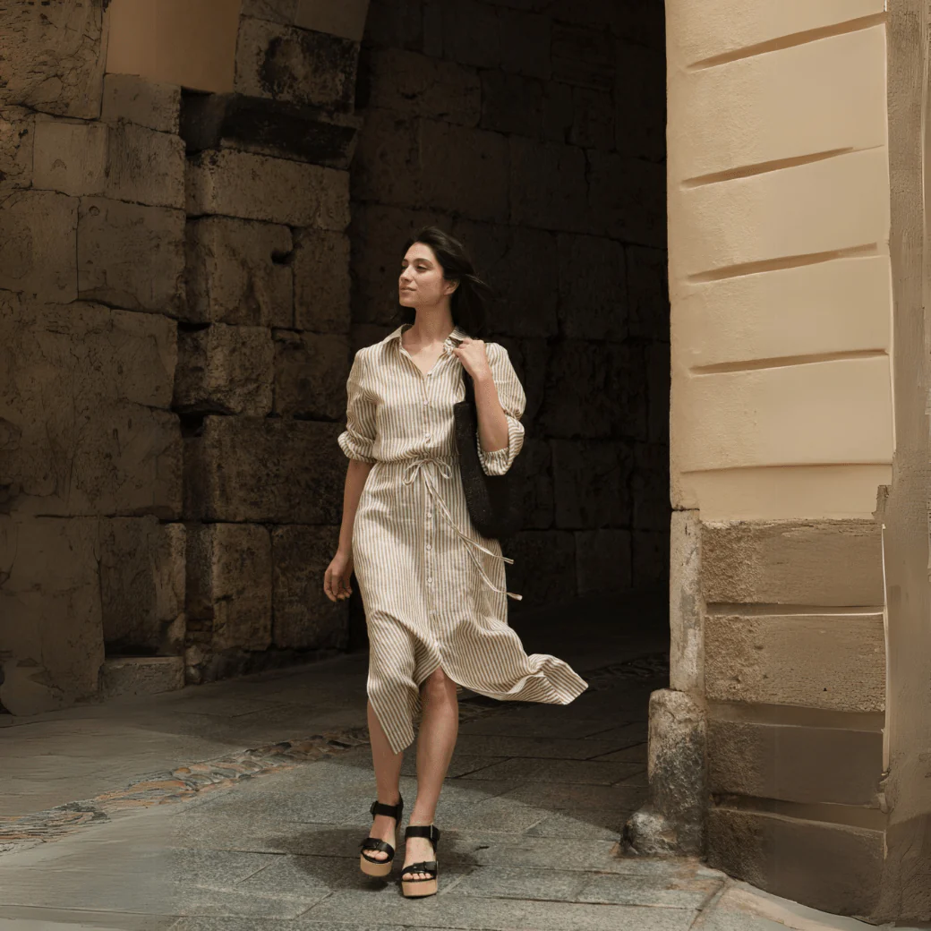 Bronze White Stripes Linen Rhapsody Dress - Image 6