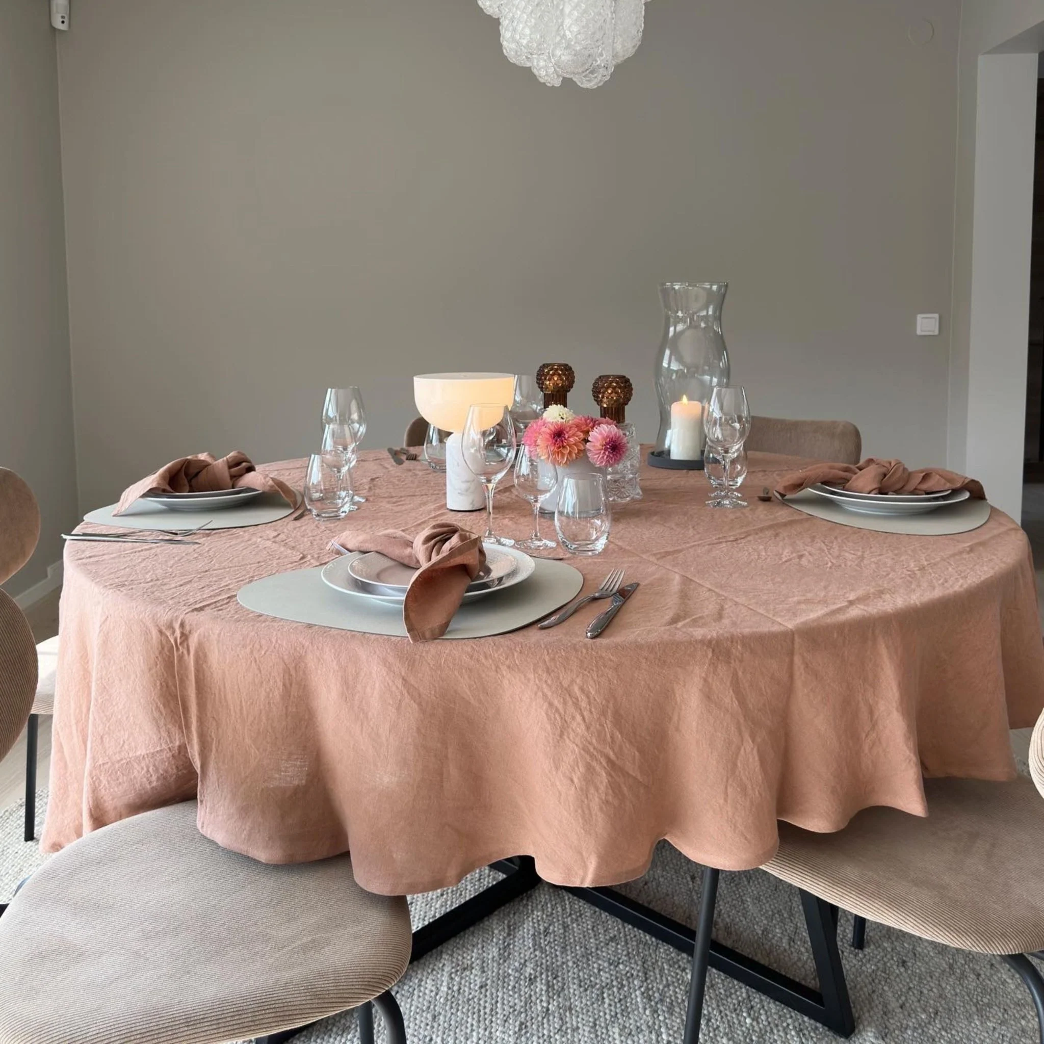 Cafe Creme Lightweight Linen Round Tablecloth - Image 2