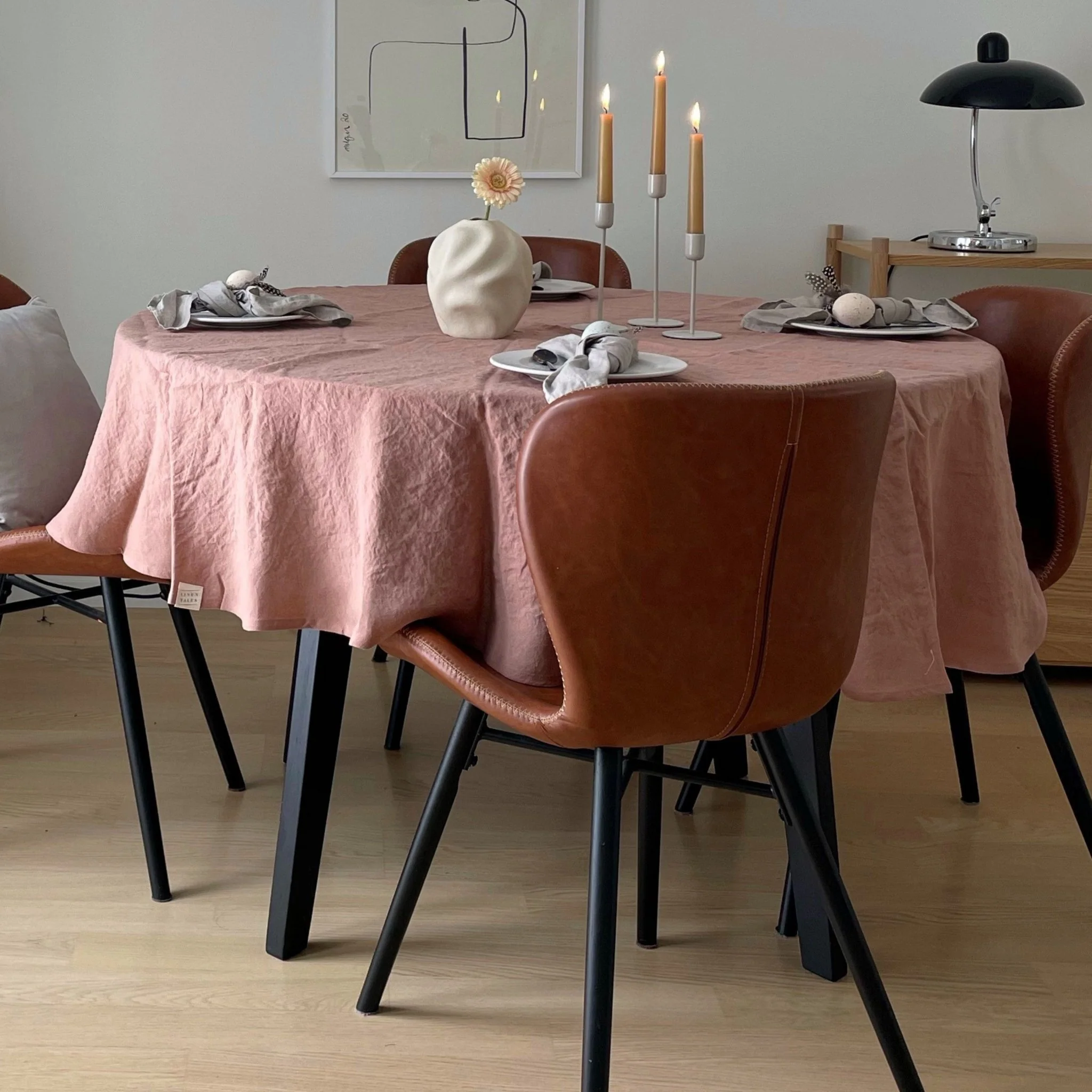 Cafe Creme Lightweight Linen Round Tablecloth - Image 4