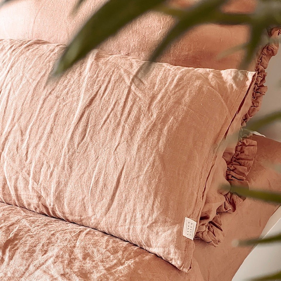 Cafe Creme Linen Pillowcase with Frills - Image 3