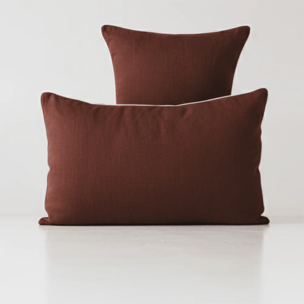 Chocolate Linen Pillowcase with White Piping Set of 2