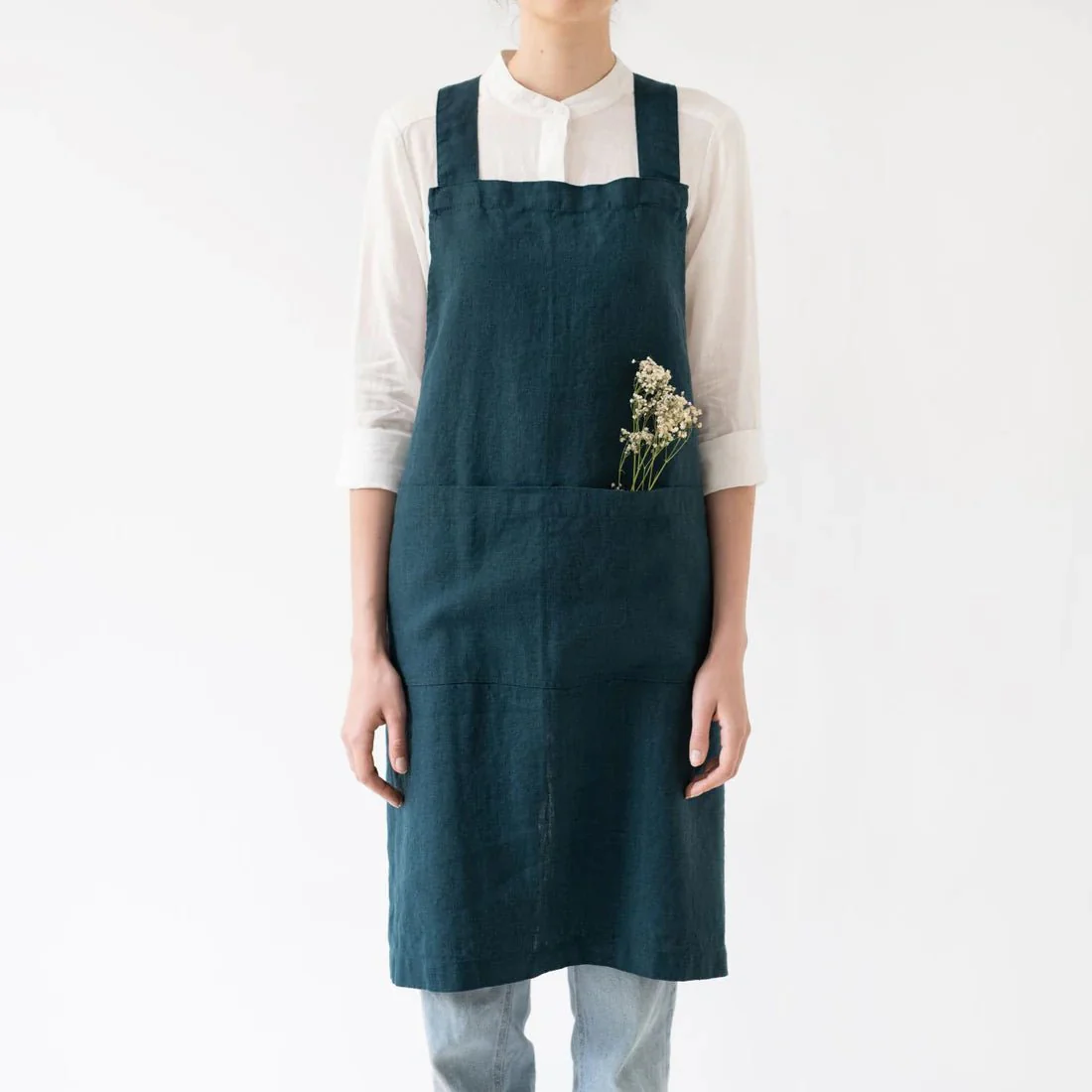 Deep Water Linen Crossback Apron