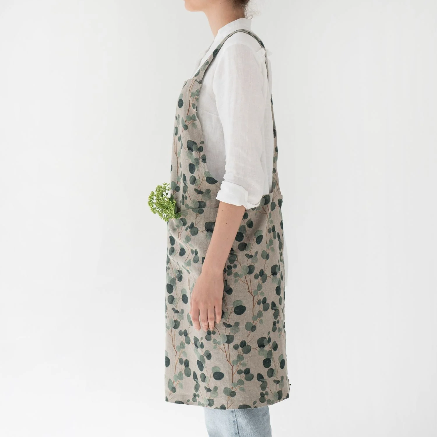 Eucalyptus on Natural Linen Crossback Apron - Image 2