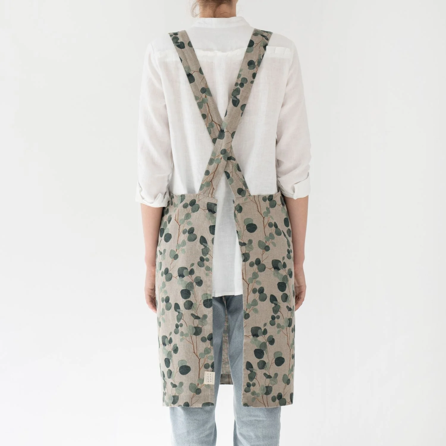 Eucalyptus on Natural Linen Crossback Apron - Image 3